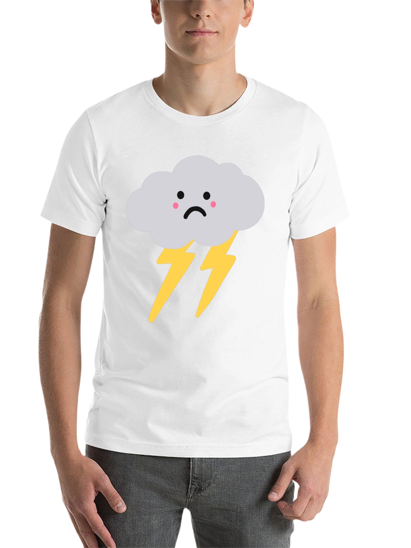 Black Sad Cloud Lightning Bolt Graphic Tee - Black view 14
