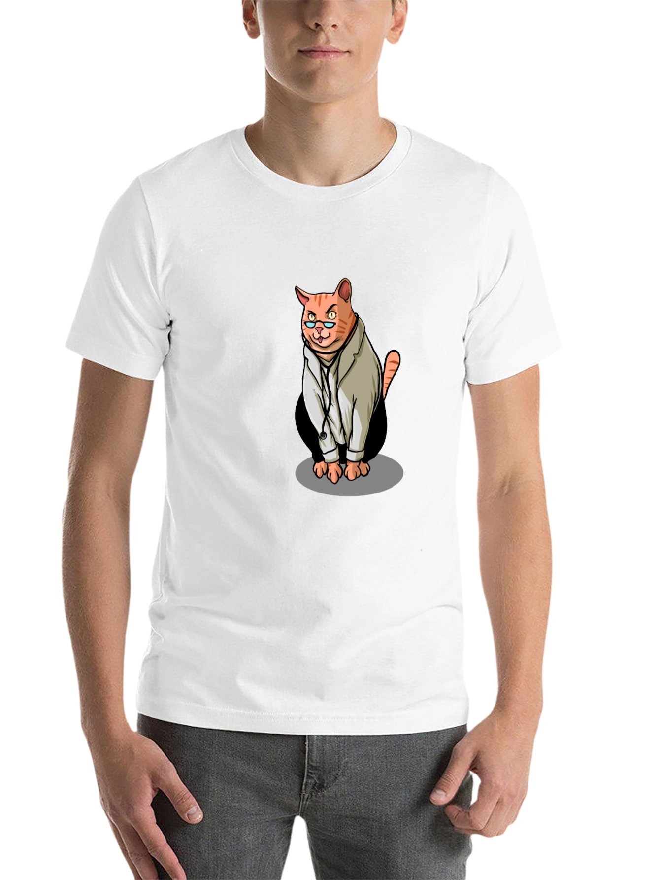 Black Doctor Cat Graphic Tee - Unisex Black T-Shirt view 14