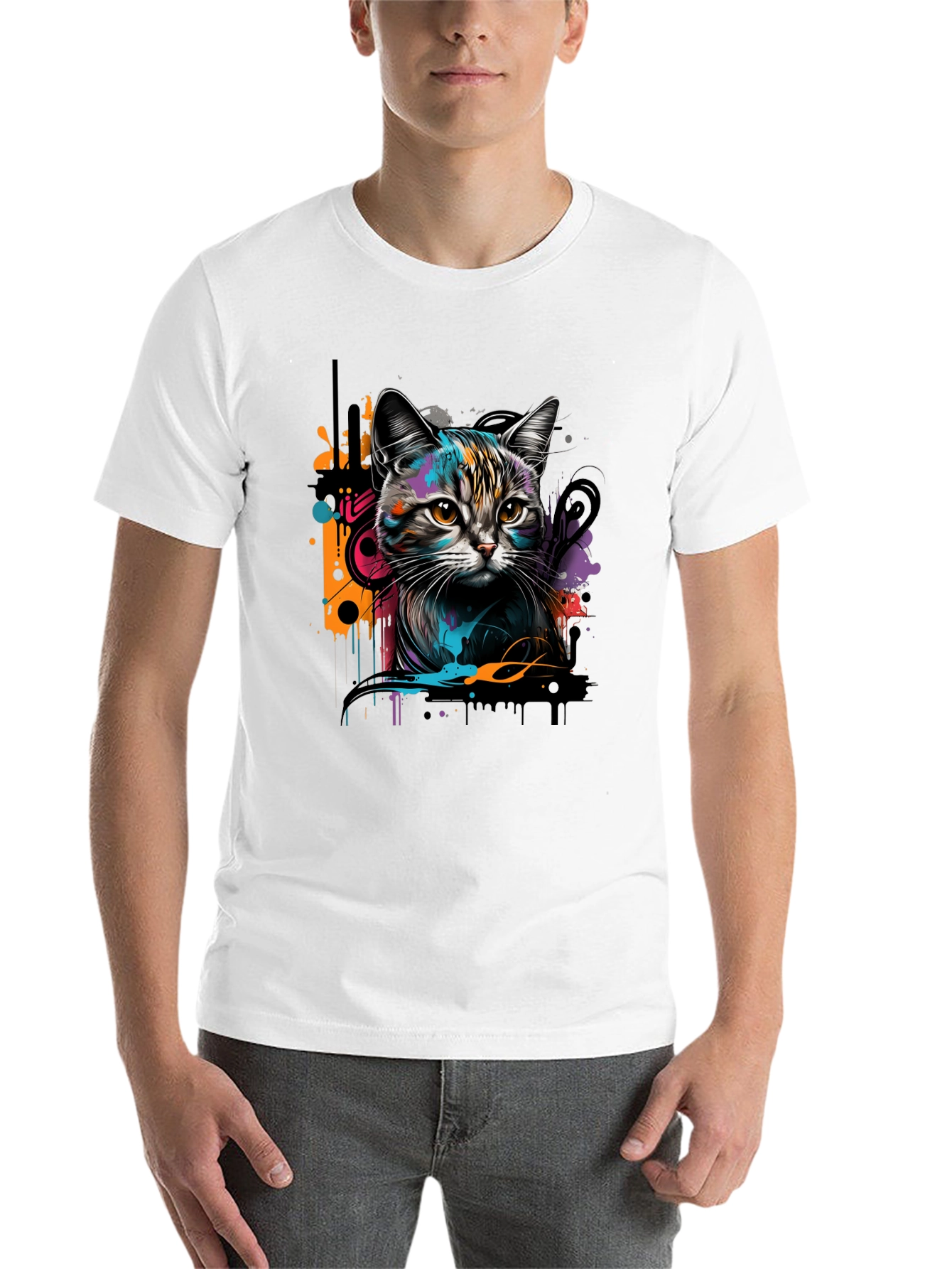 Black Cool Cat Graphic Print Black T-Shirt view 14