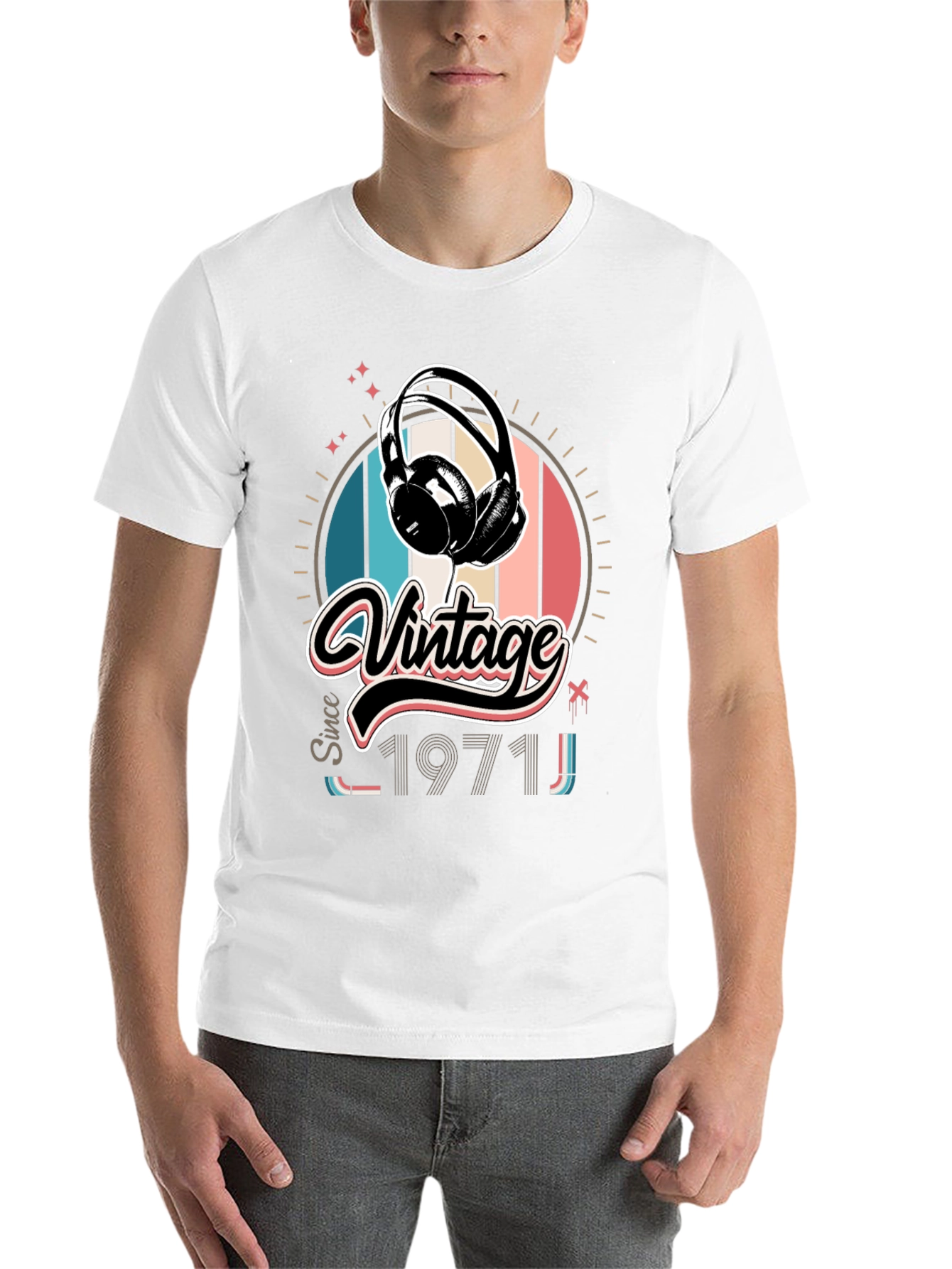 Black Vintage Since 1971 Headphones Graphic T-Shirt view 14