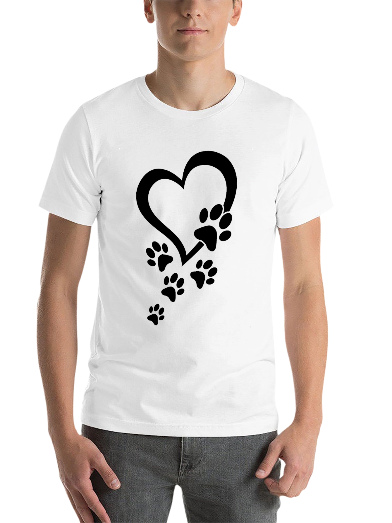 Black Heart Paw Print Graphic Tee - Unisex Black T-Shirt view 14