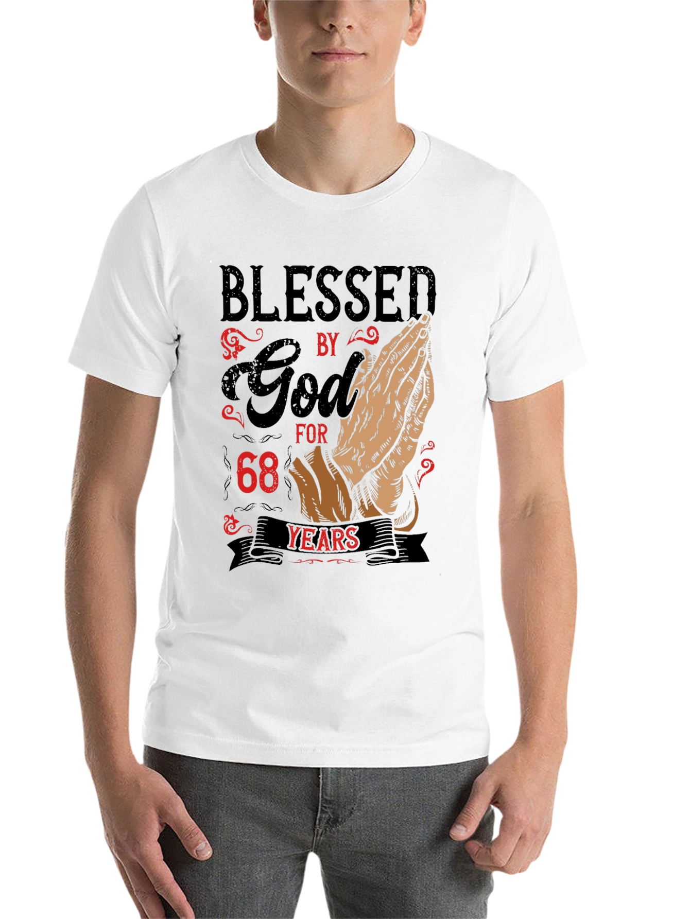 Black Blessed by God 68 Years Graphic Tee view 14