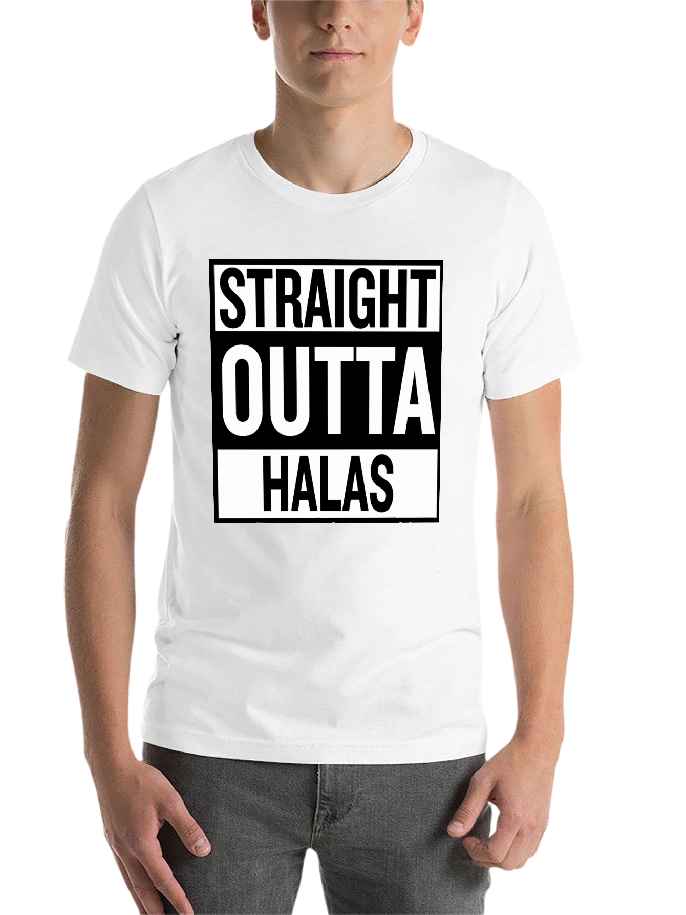 Black Straight Outta Halas Black T-Shirt view 14