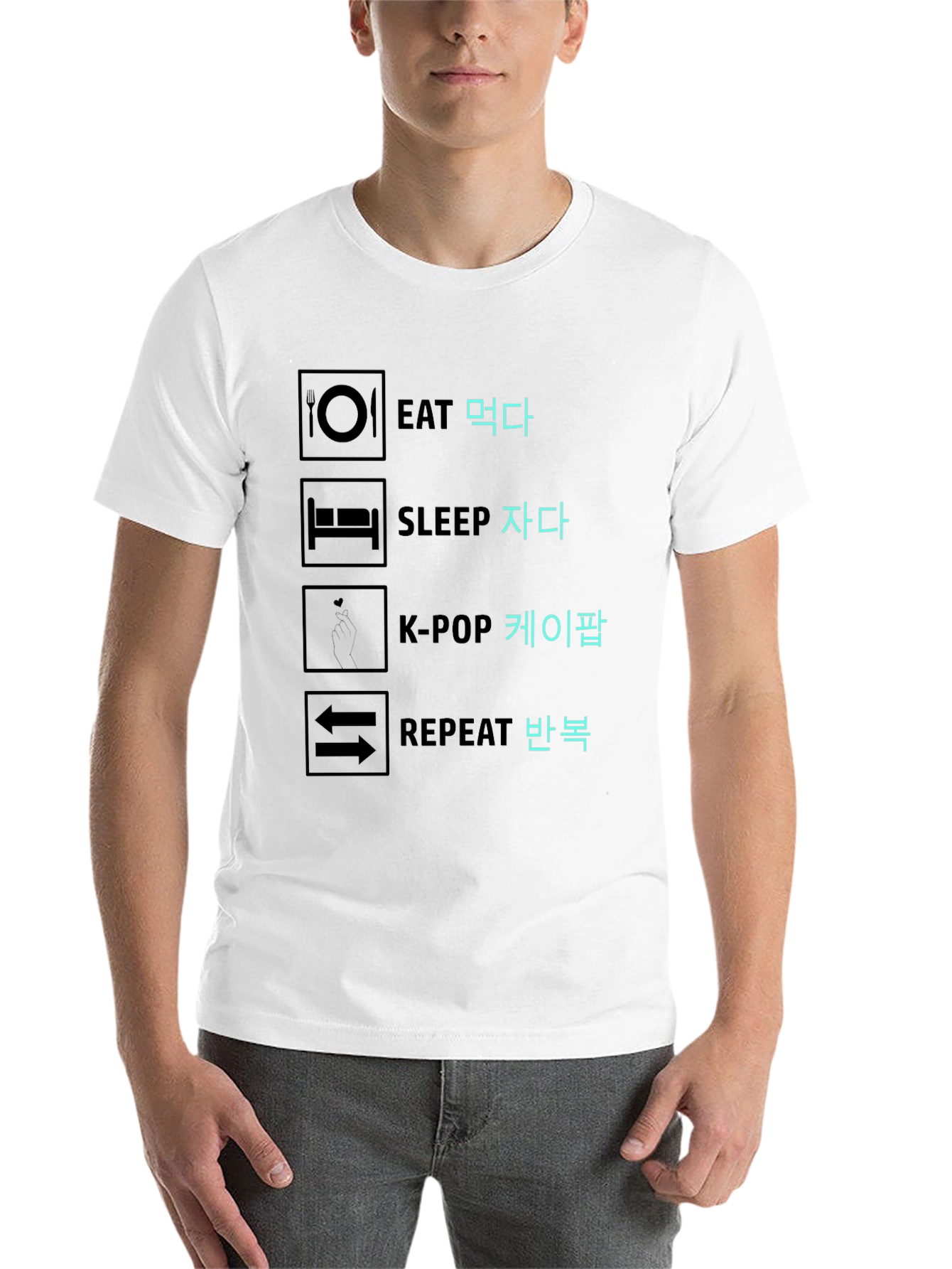 Black Eat Sleep K-Pop Repeat Graphic Tee view 14