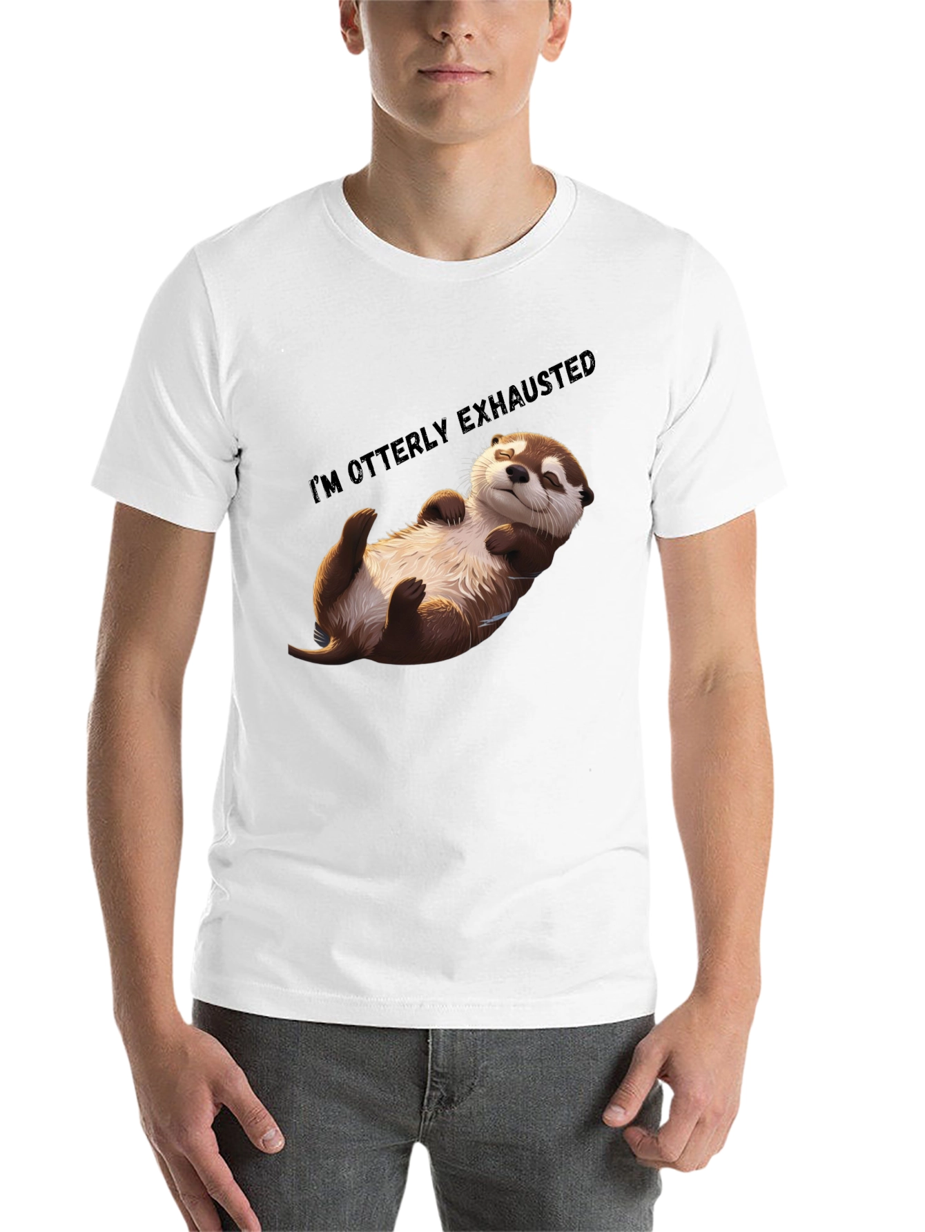 Black Otterly Exhausted T-Shirt - Comfy Casual Wear view 14