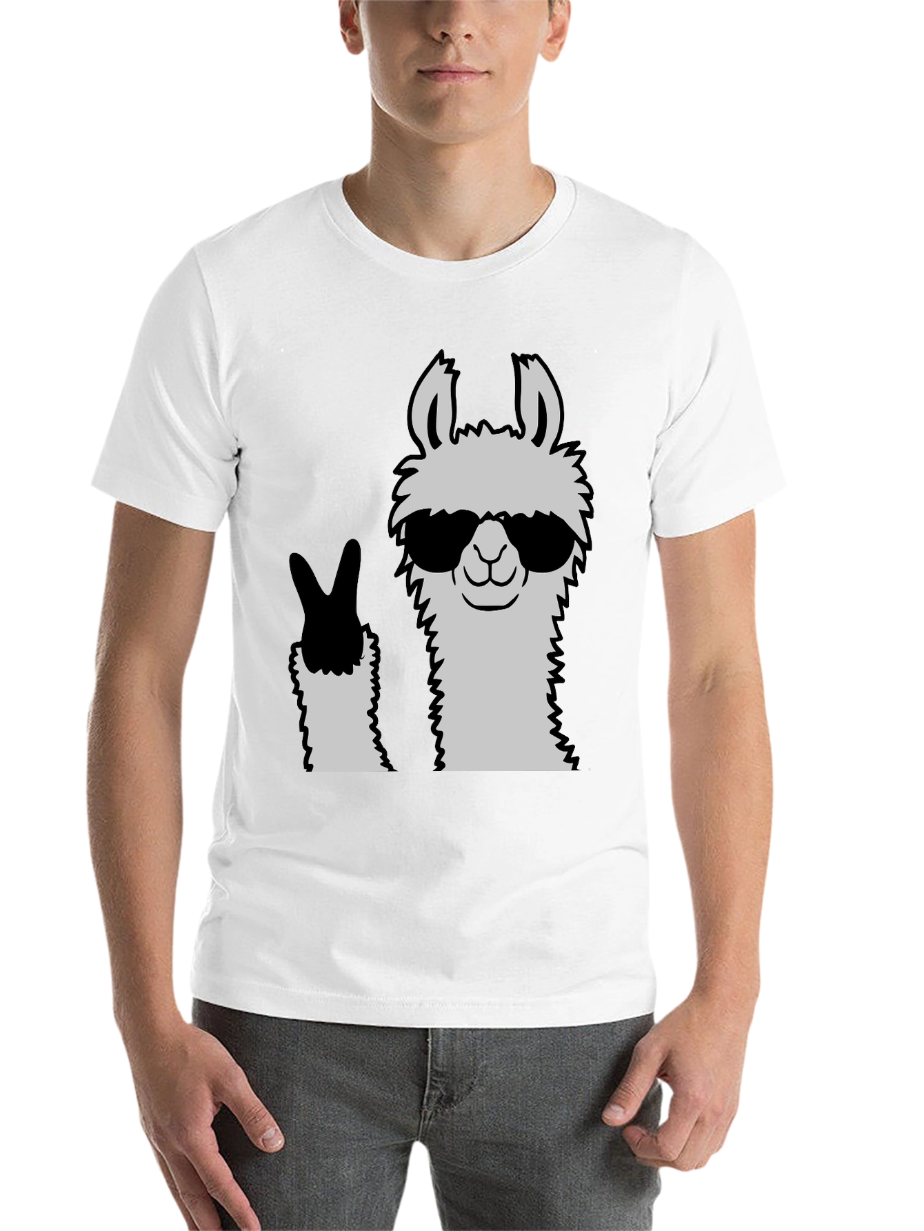 Black Cool Llama Peace Sign Black T-Shirt view 14