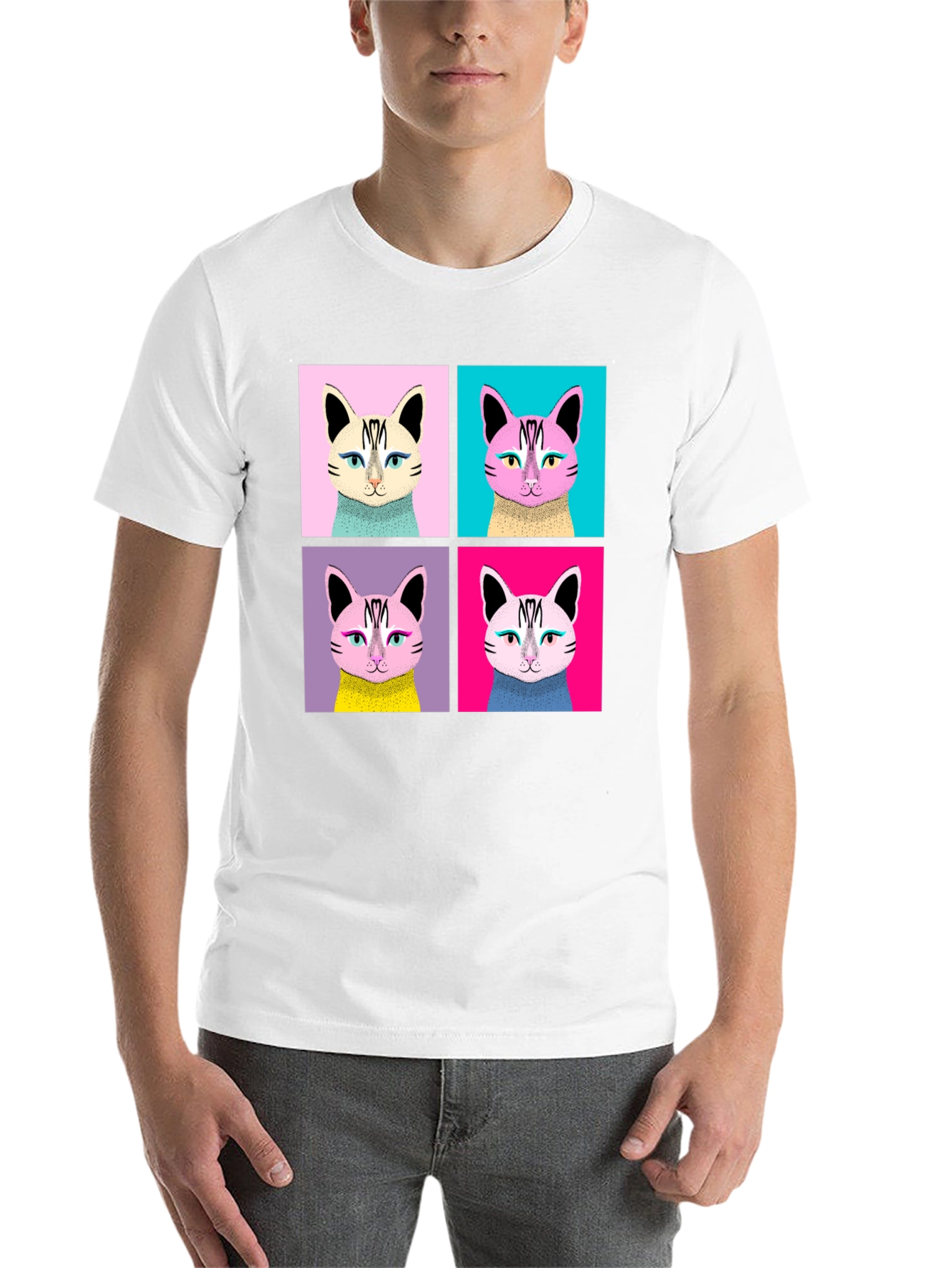 Black Pop Art Cat Graphic Black T-Shirt view 14