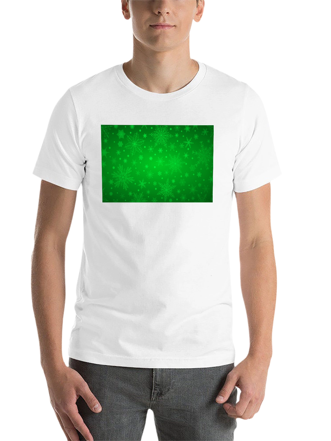 Black Green Snowflakes Pattern Black T-Shirt view 14
