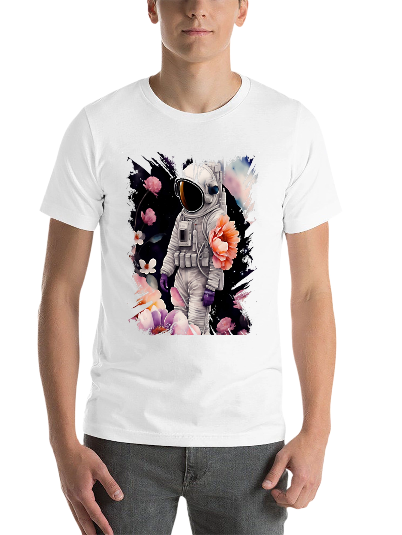 Black Astronaut Floral T-Shirt - Space & Nature Fusion view 14