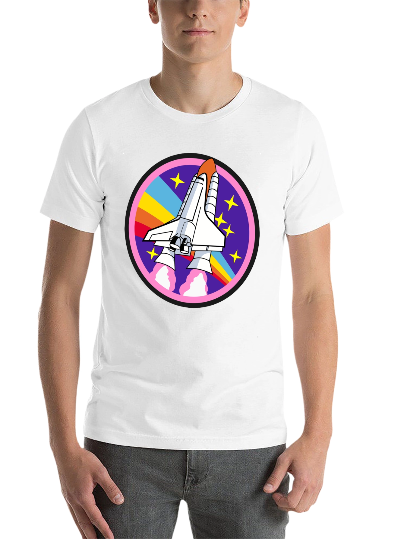 Black Retro Space Shuttle Graphic Tee - Unisex Black Cotton T-Shirt view 14
