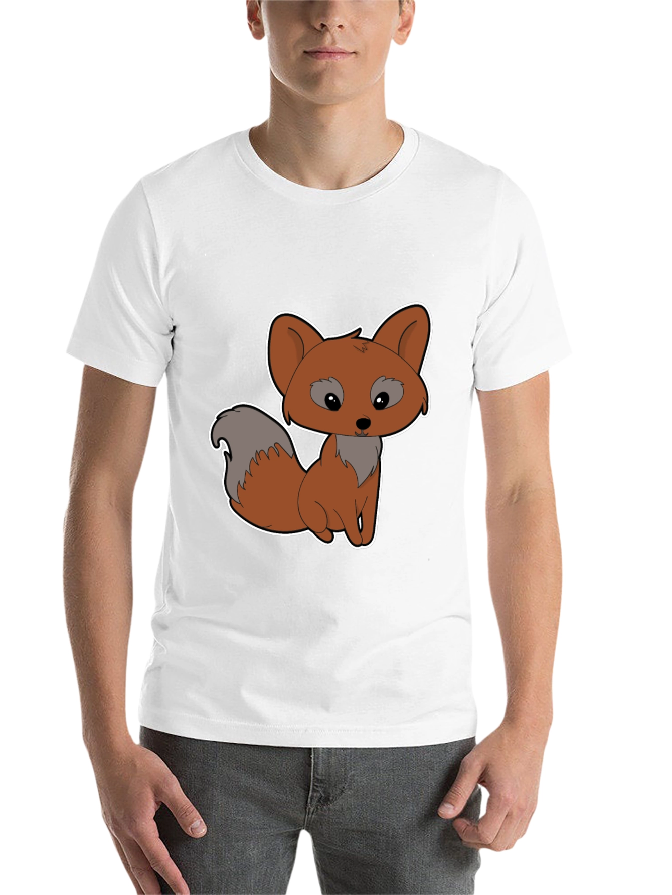 Black Cute Cartoon Fox Graphic Tee - Black Cotton Shirt view 14