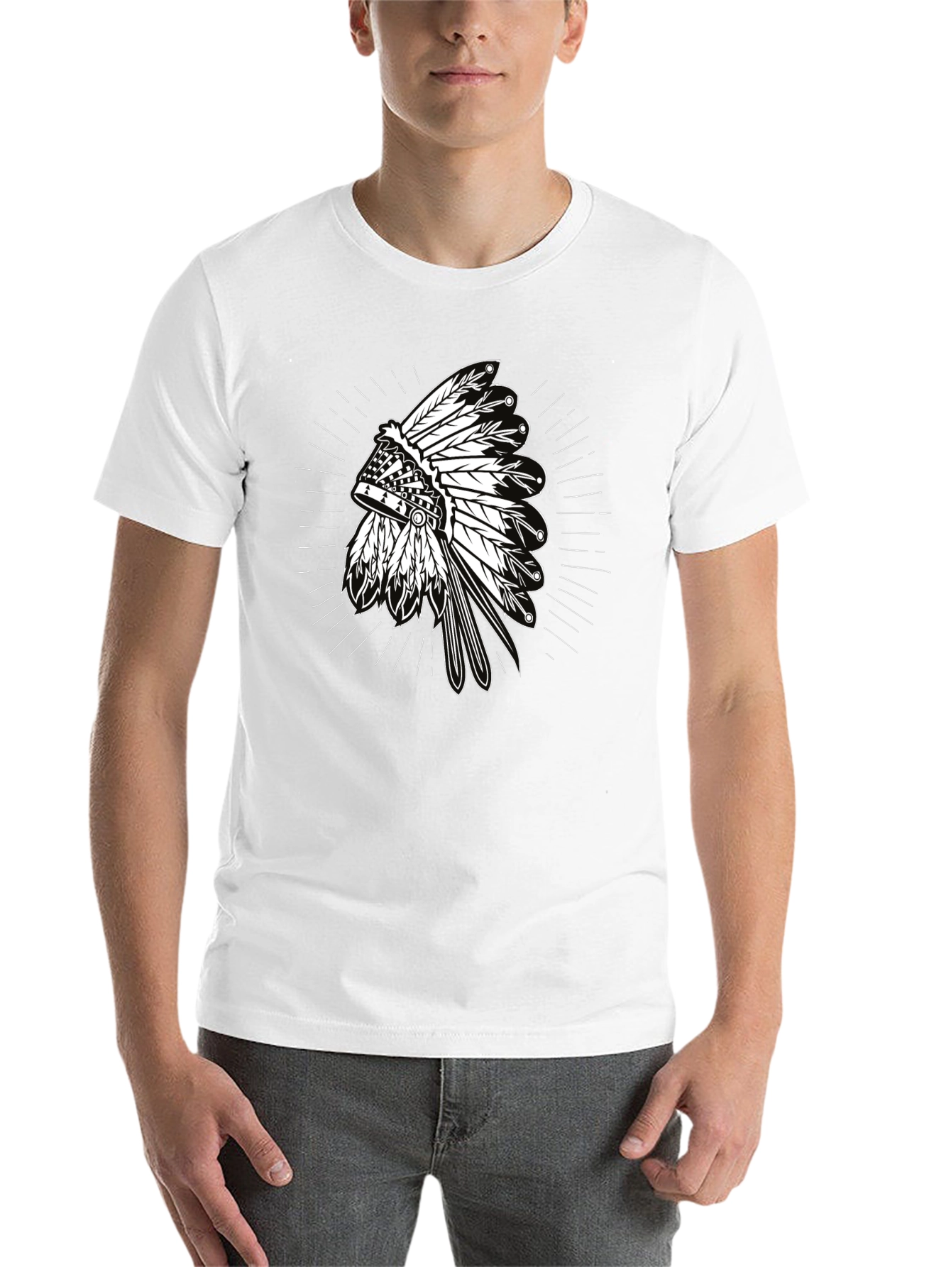 Black Native American Headdress Graphic Black T-Shirt view 14