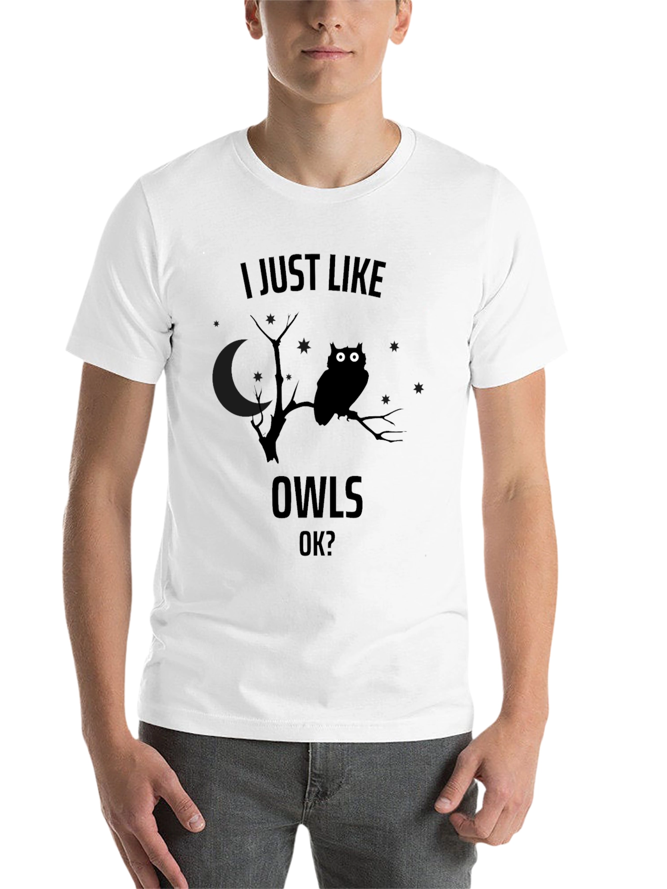 Black I Just Like Owls OK? Men's Black Graphic T-Shirt view 14