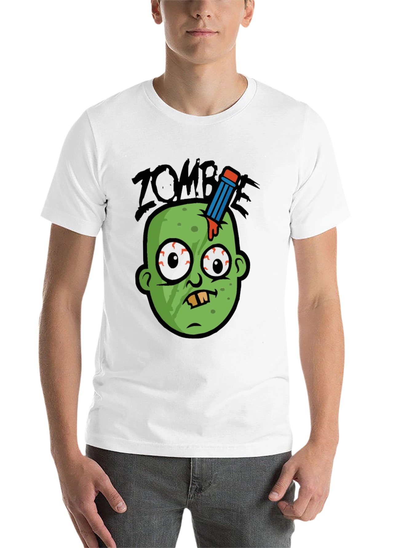 Black Zombie Pencil Head Men's Graphic Tee view 14