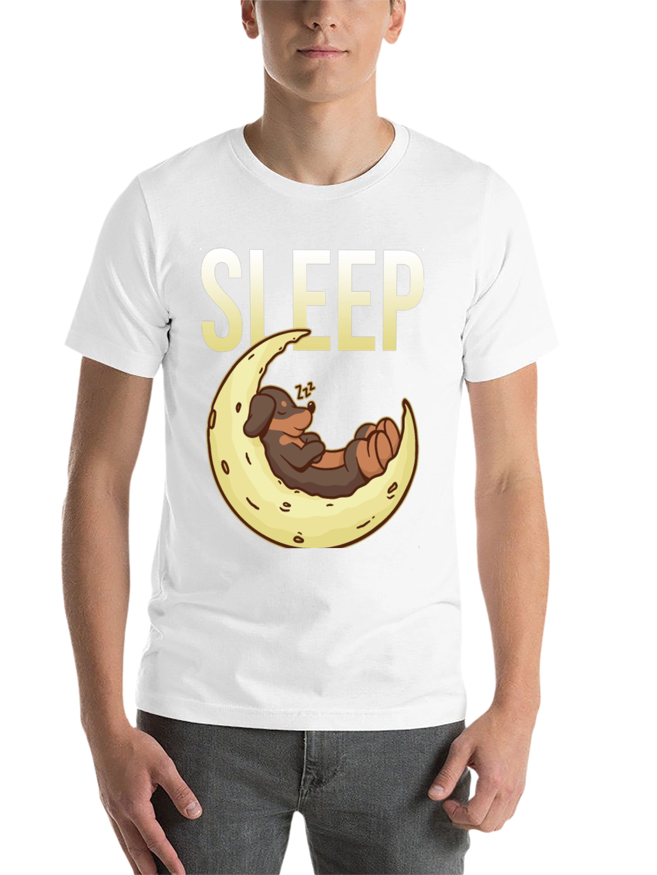 Sleepy Dog on Moon Graphic Tee - Black - 14