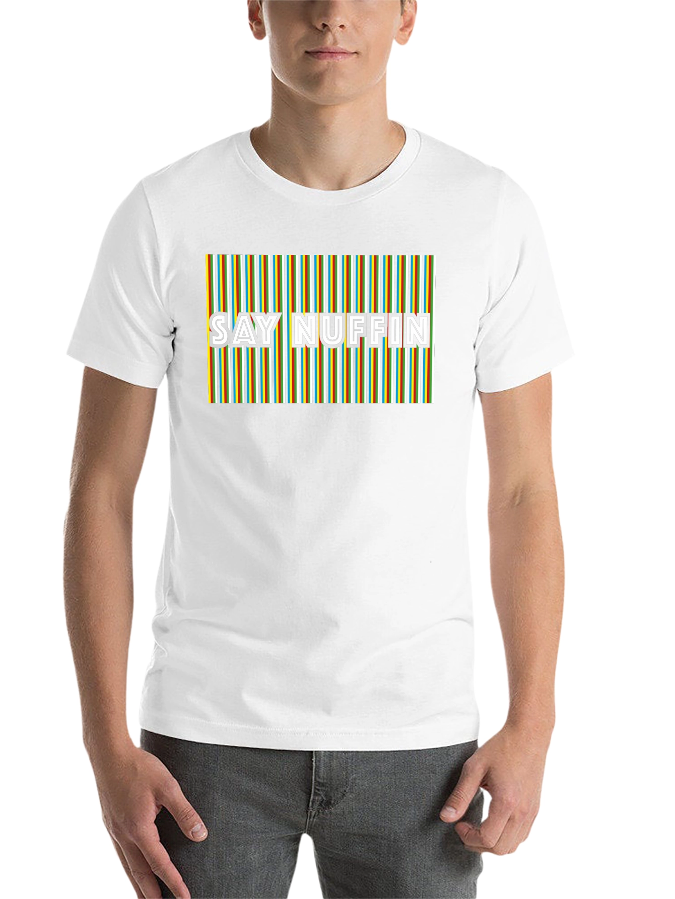 Black Say Nuffin Graphic Tee - Funky Retro Stripe Design view 14