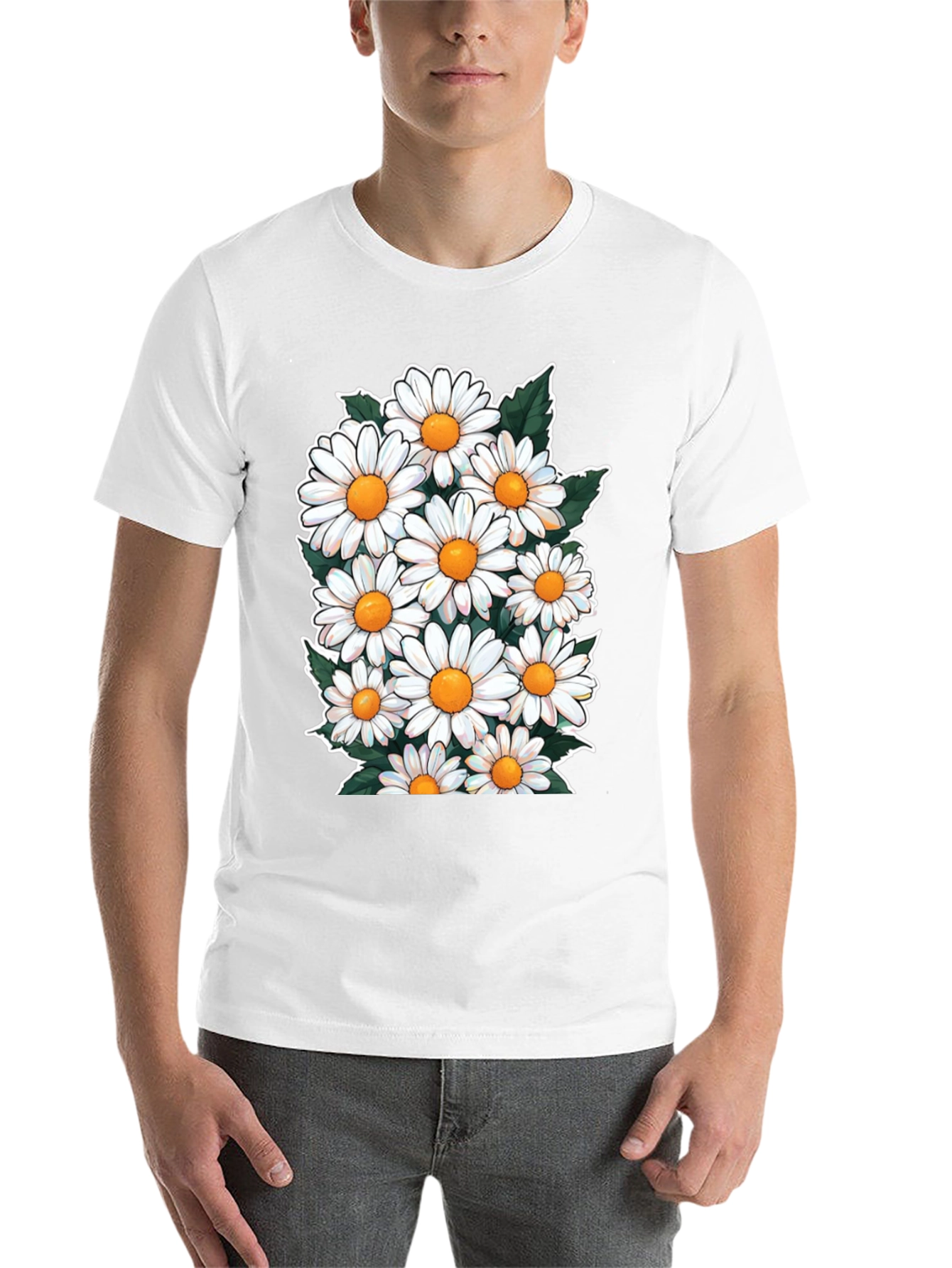 Black Daisy Flower Graphic T-Shirt - Floral Crew Neck Tee view 14