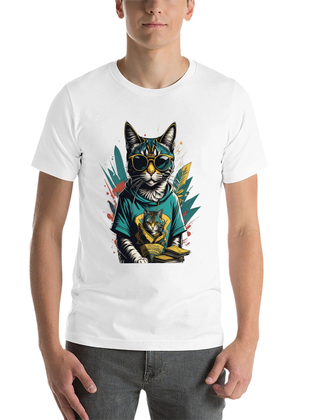 Black Cool Cat Graphic Tee - Stylish & Unique view 14