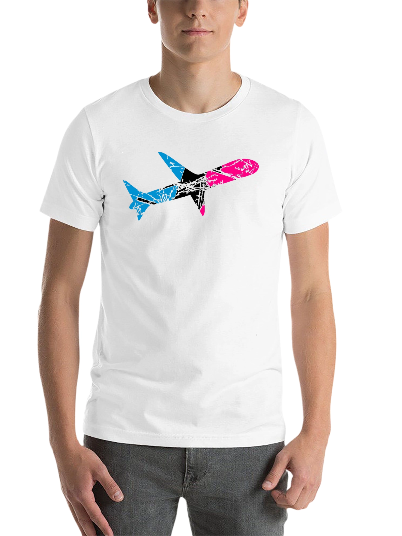 Black Bi-Color Airplane Graphic Tee view 14