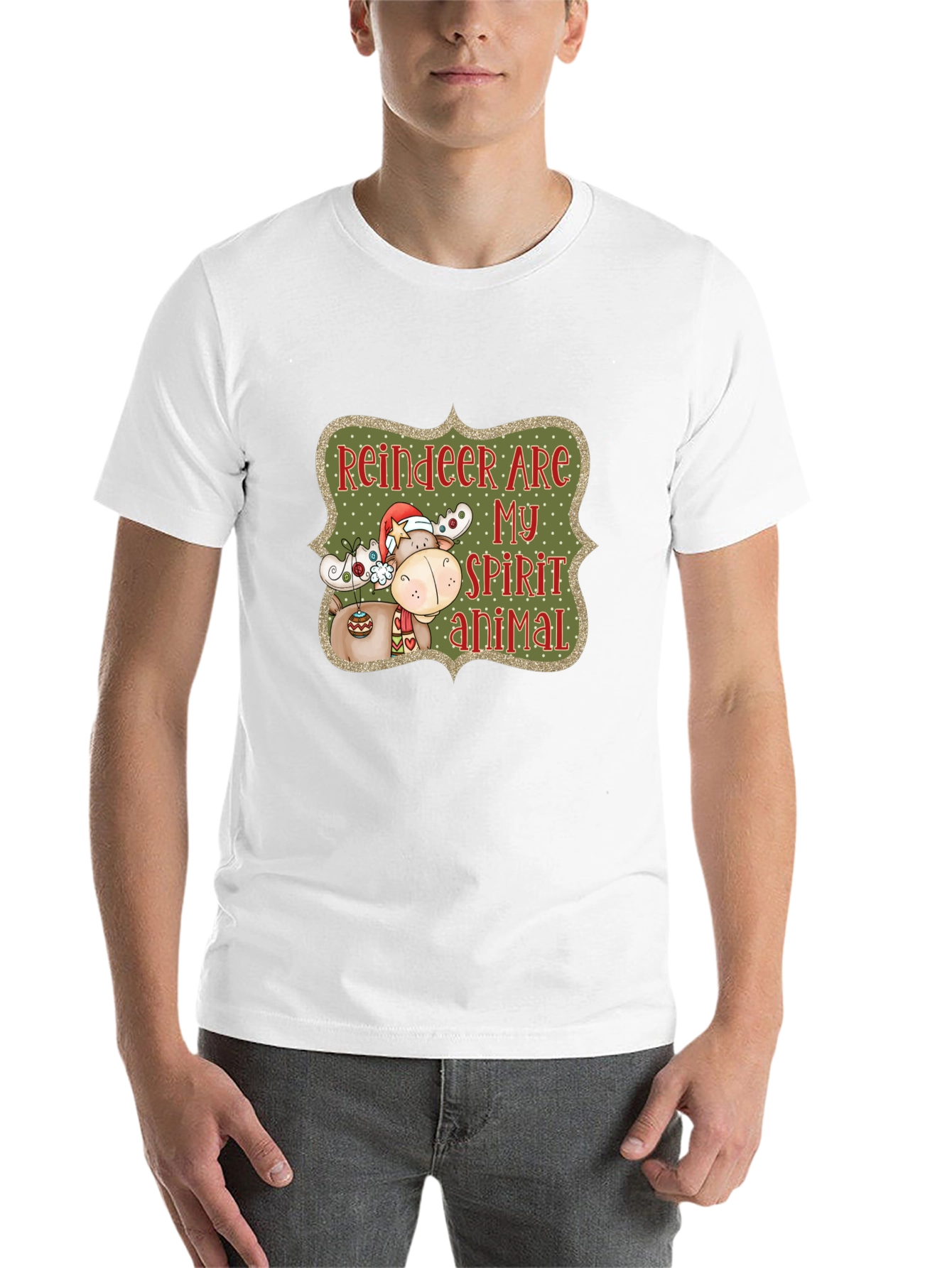 Black Reindeer Spirit Animal Christmas Graphic Tee view 14