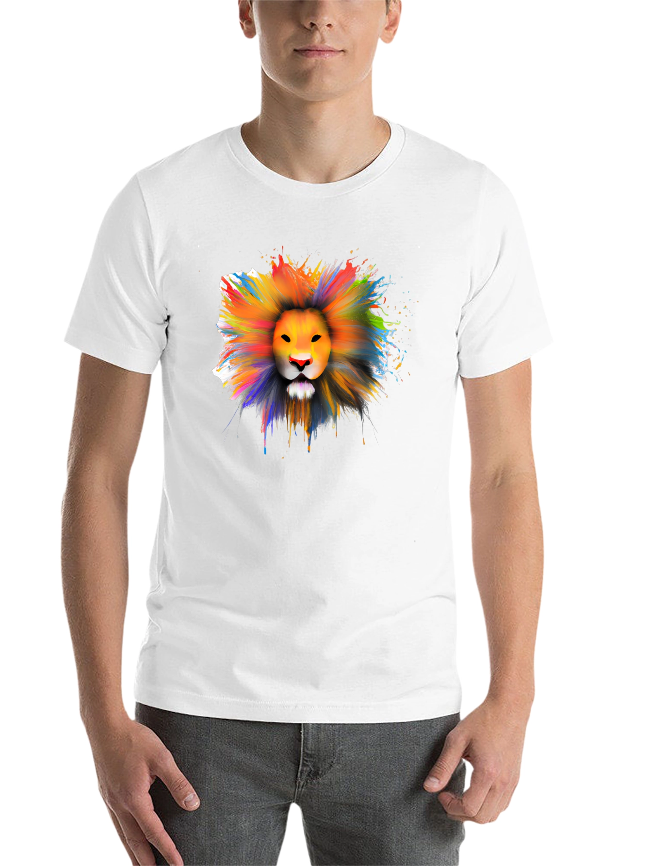 Black Colorful Lion Graphic T-Shirt - Artistic Crew Neck Tee view 14