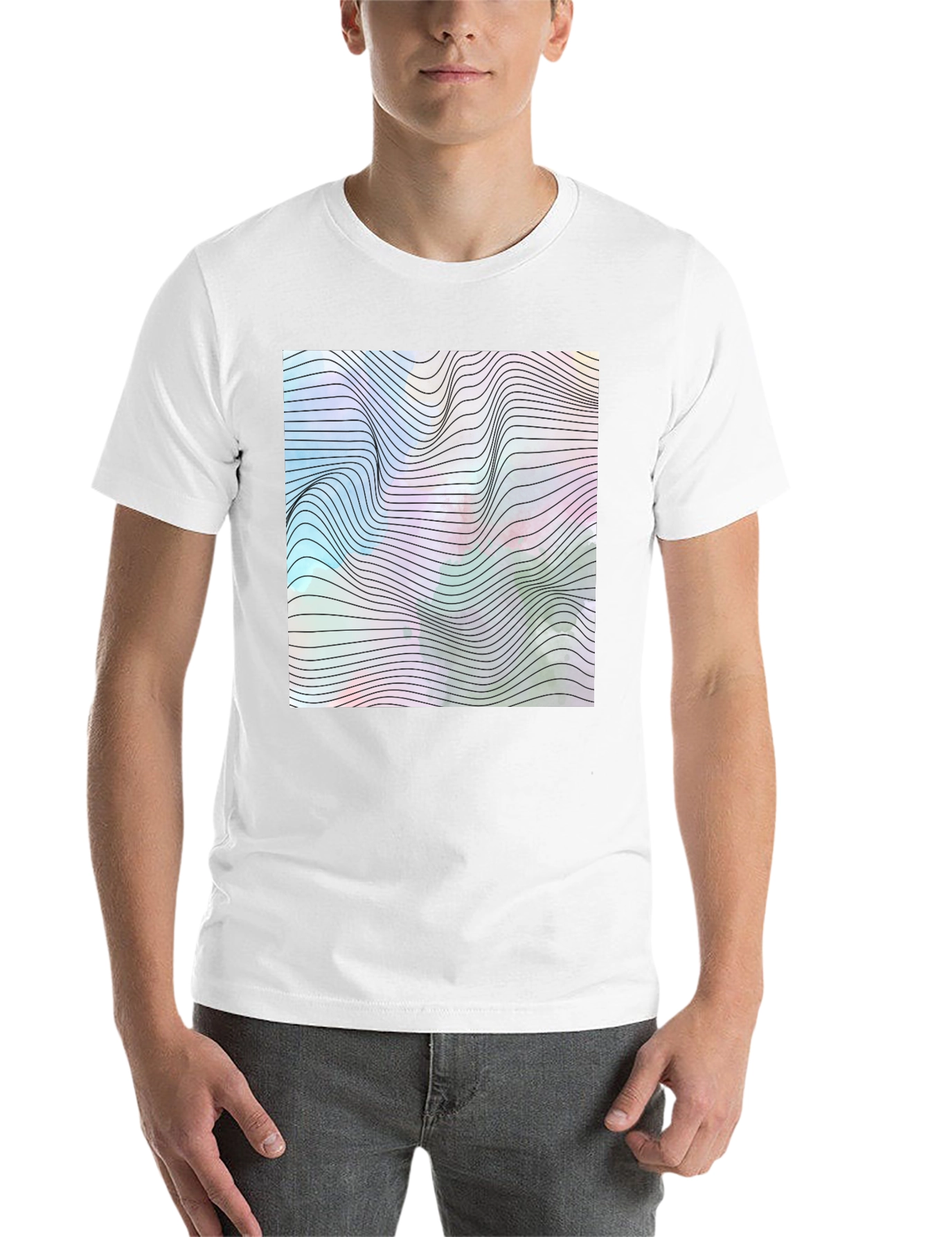 Black Abstract Wave Graphic Tee - Modern Black T-Shirt view 14
