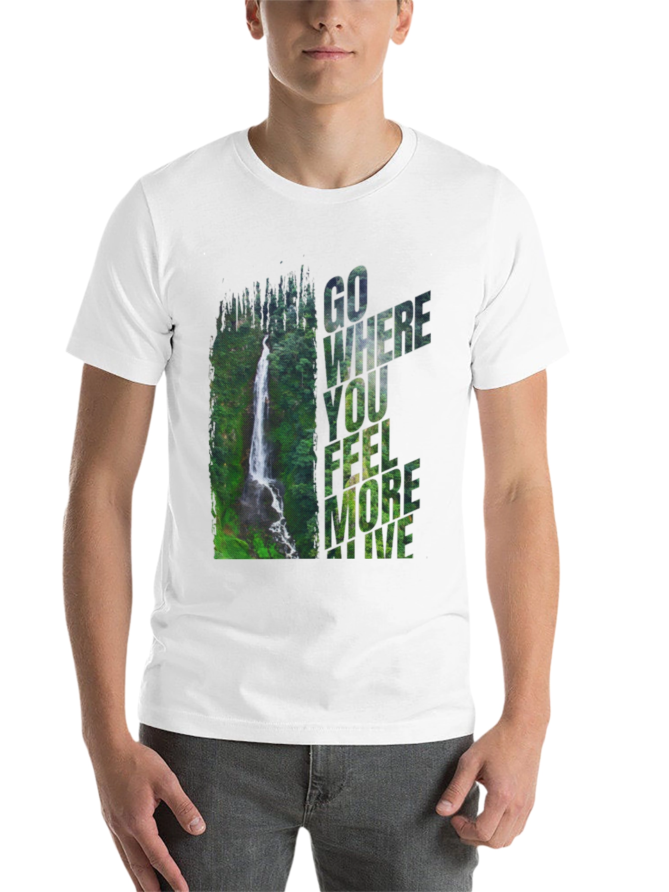 Black Waterfall Graphic Tee - 'Go Where You Feel More Alive' view 14
