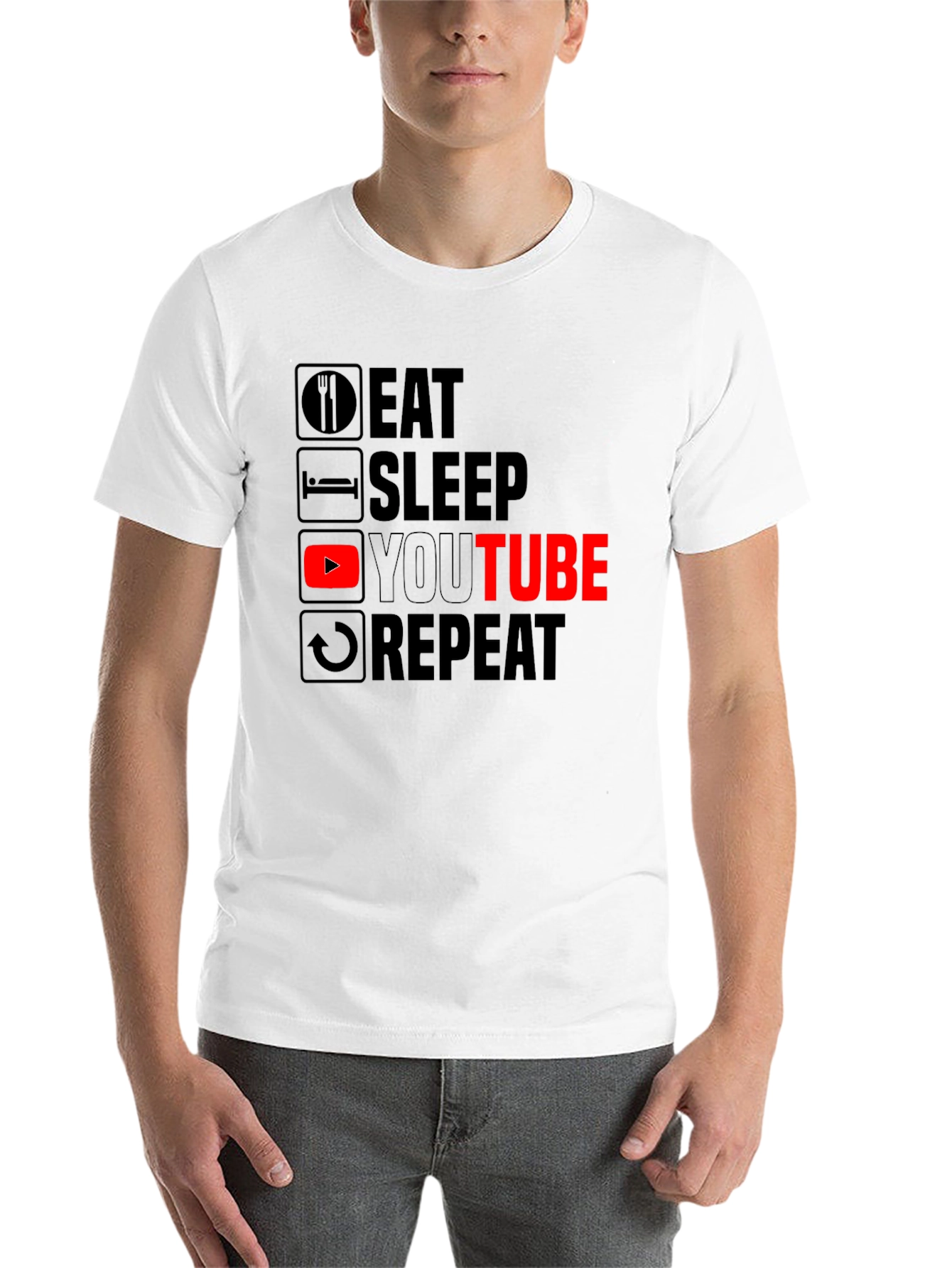 Black Eat Sleep YouTube Repeat Black Graphic Tee view 14