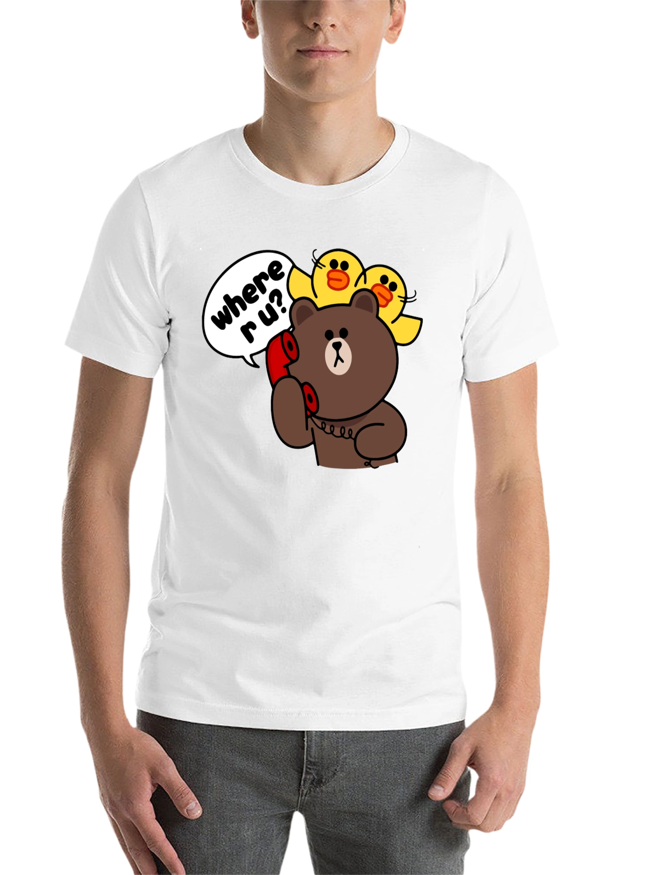 Black Cartoon Bear & Duck Graphic T-Shirt view 14