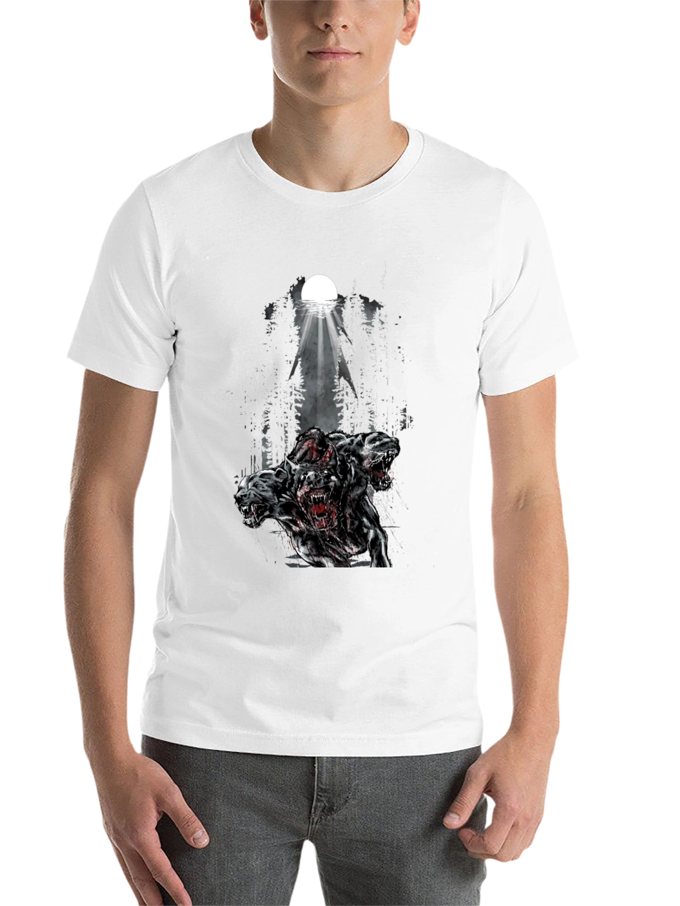 Black Three Headed Dog Graphic Tee - Black view 14