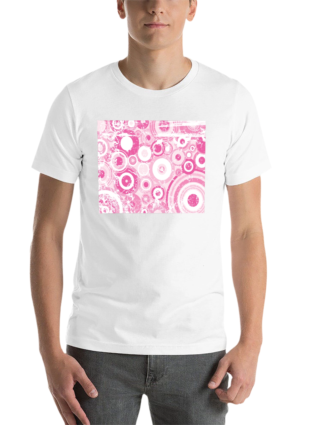 Black Retro Pink Circle Pattern Black T-Shirt view 14
