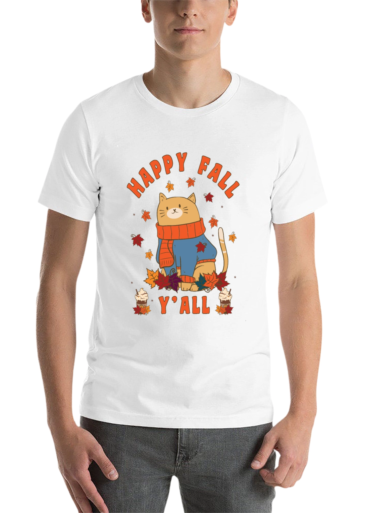 Black Happy Fall Y'all Cat T-Shirt view 14