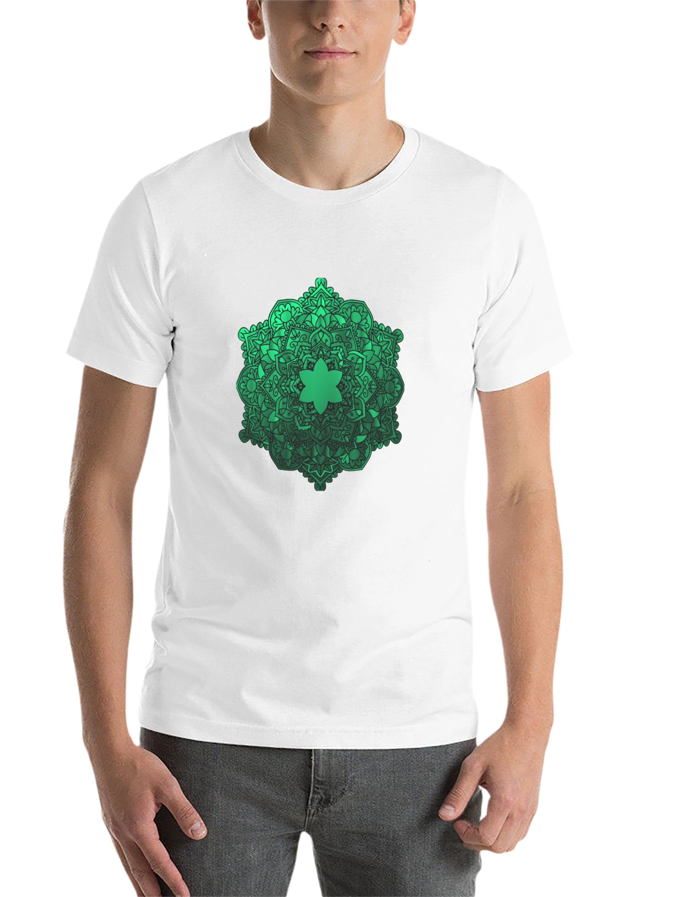 Black Green Mandala Graphic Black T-Shirt view 14