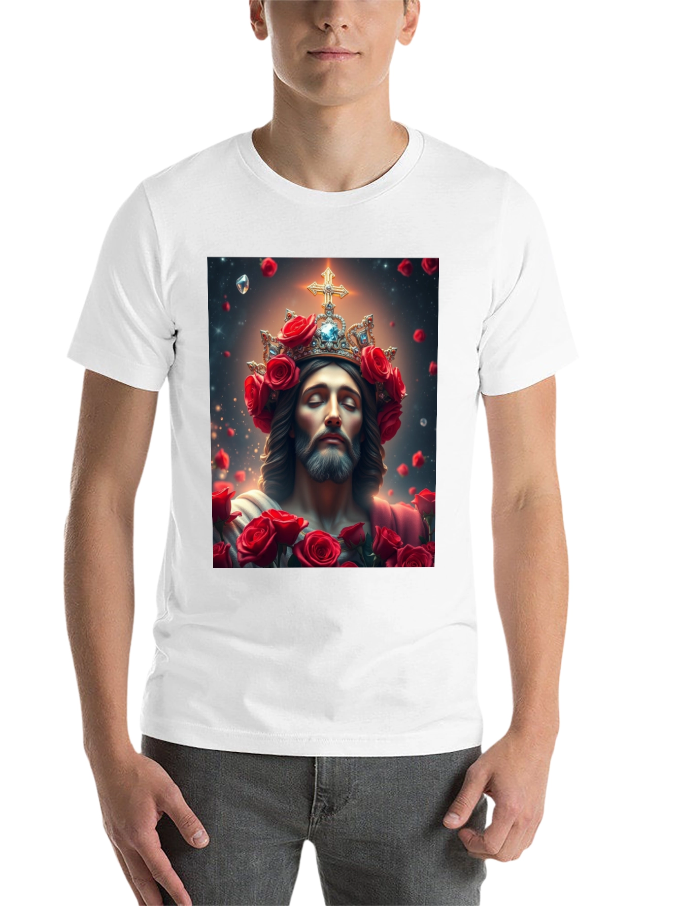 Black Jesus with Roses Graphic T-Shirt - Divine Apparel view 14