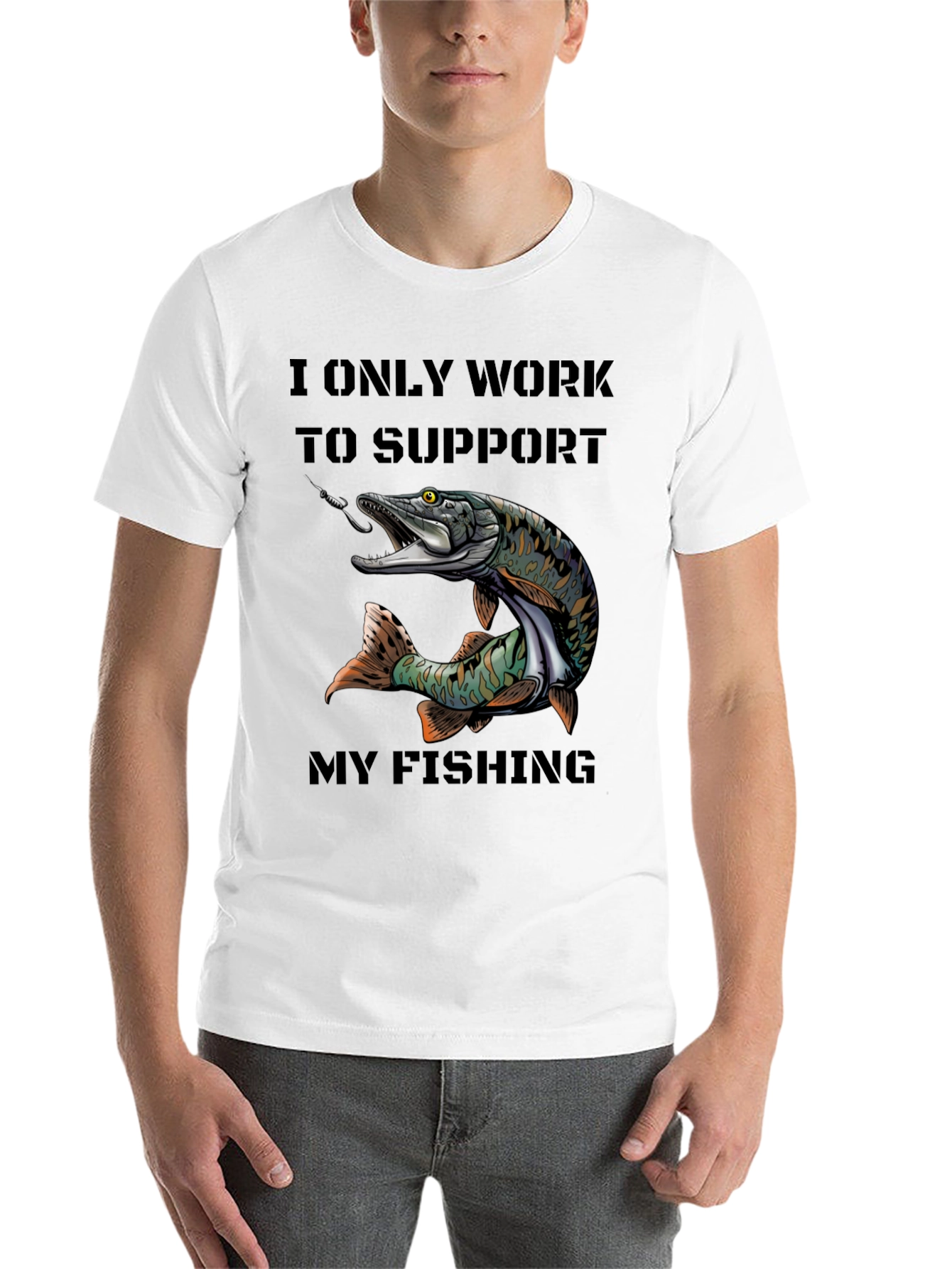 Black Fishing T-Shirt - I Only Work to Support My Fishing view 14