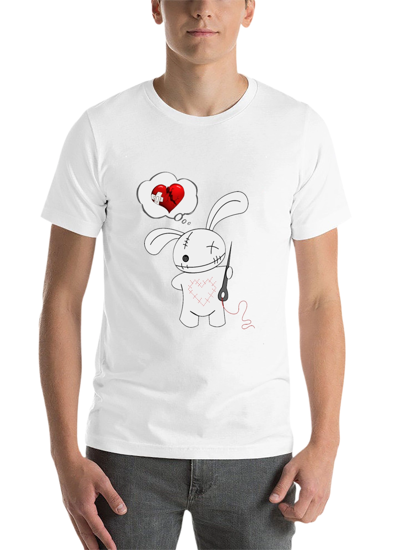 Black Stitched Heart Bunny Graphic Tee - Black Cotton Shirt view 14