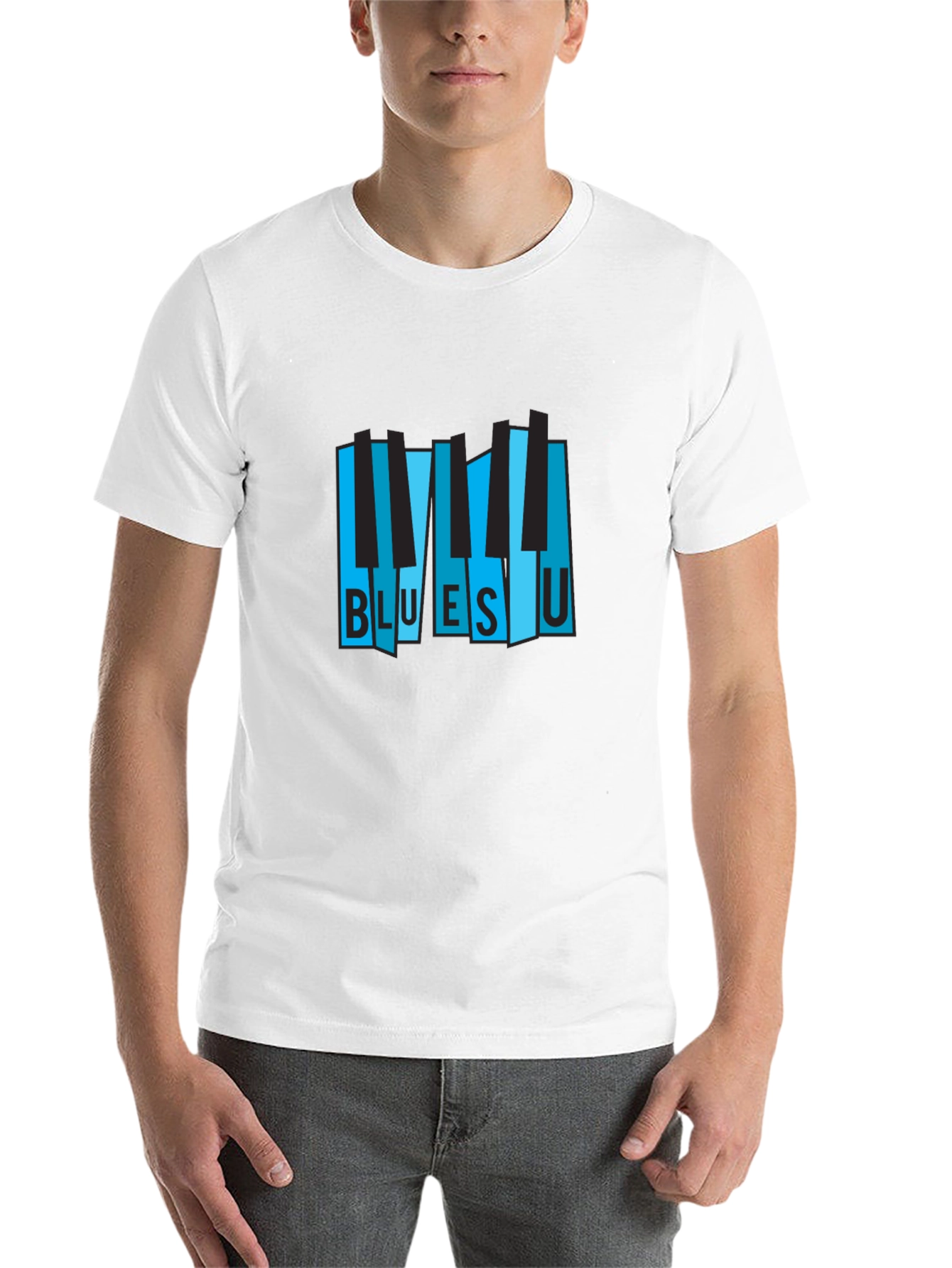 Black Blues U Piano Keys Graphic Black T-Shirt view 14