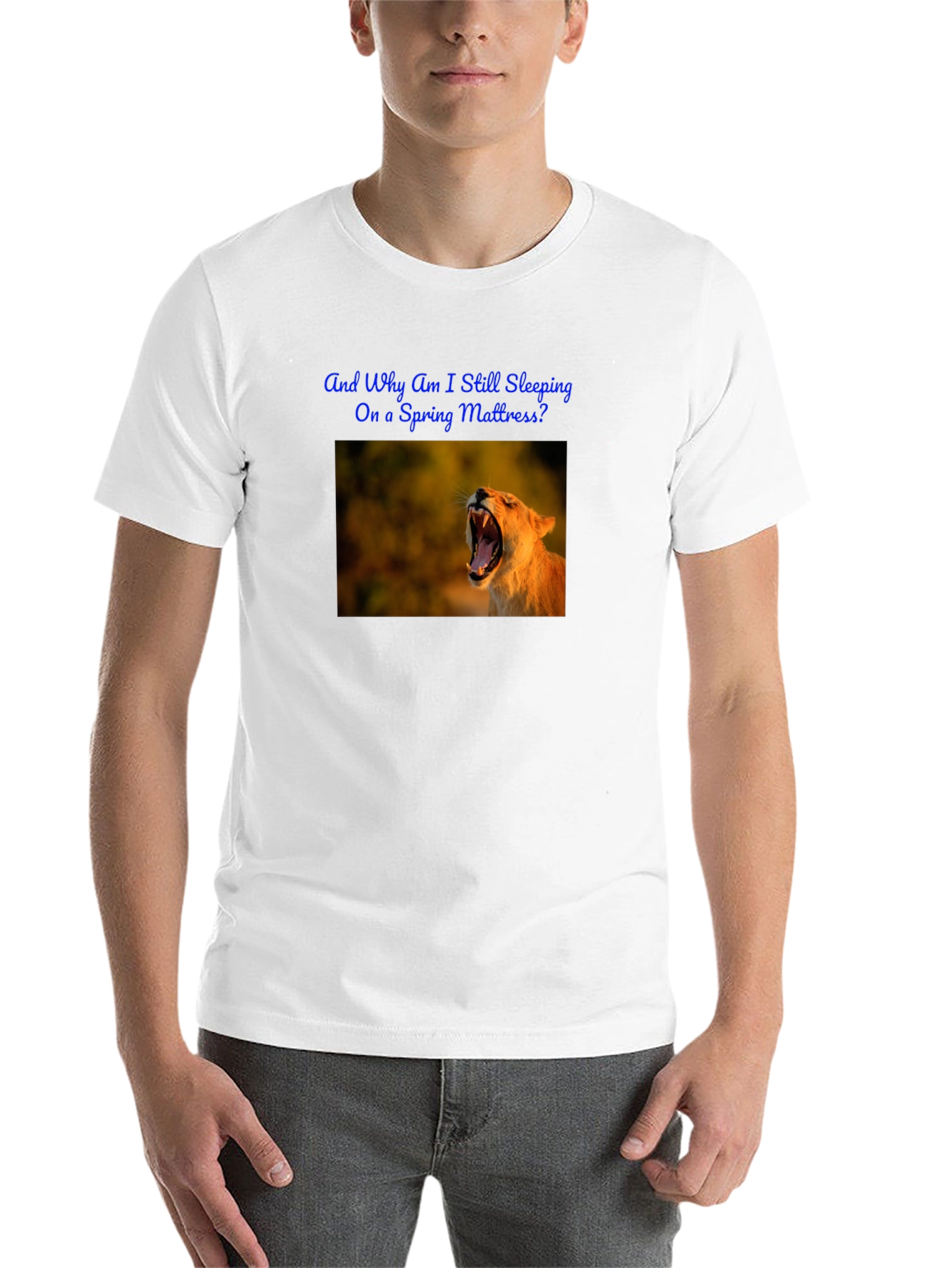 Black Lion Graphic Tee - 'Spring Mattress?' Humor Shirt view 14