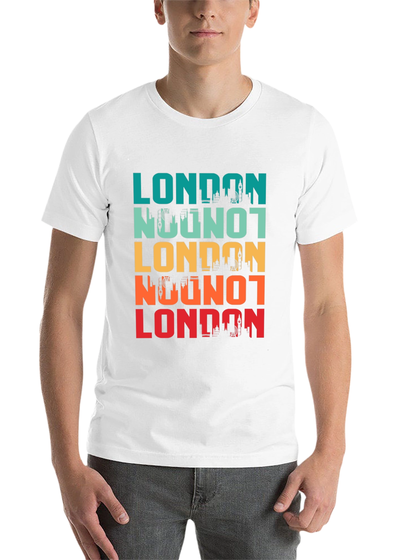 Black London Skyline Retro Graphic T-Shirt view 14