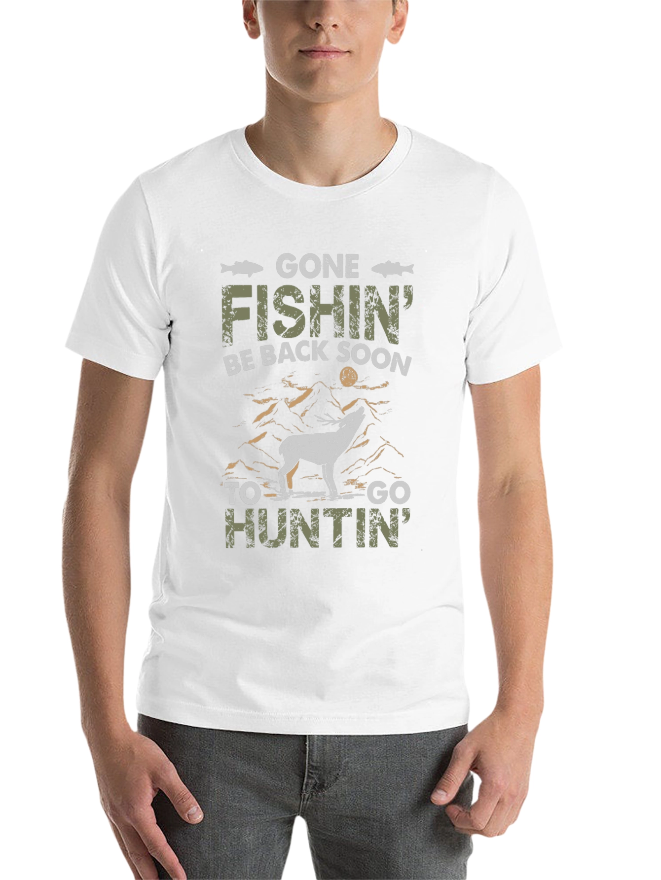 Black Gone Fishin' Huntin' T-Shirt view 14