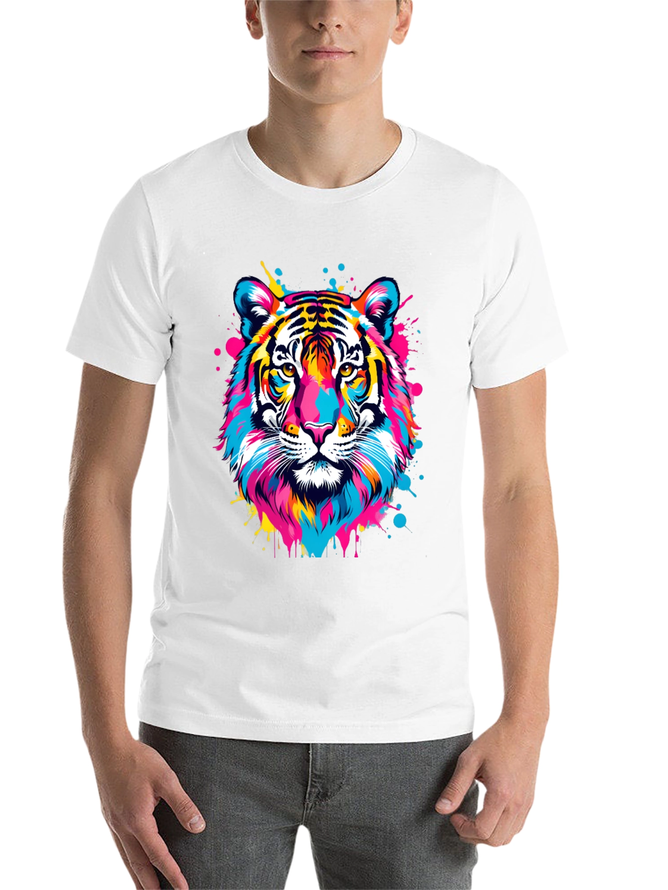 Black Colorful Tiger Graphic Print Black T-Shirt view 14