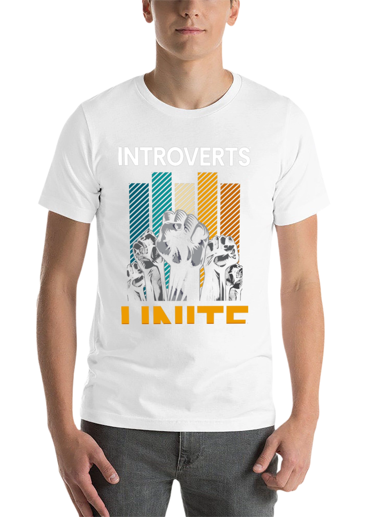 Black Introverts Unite Graphic Tee - Black Cotton T-Shirt view 14