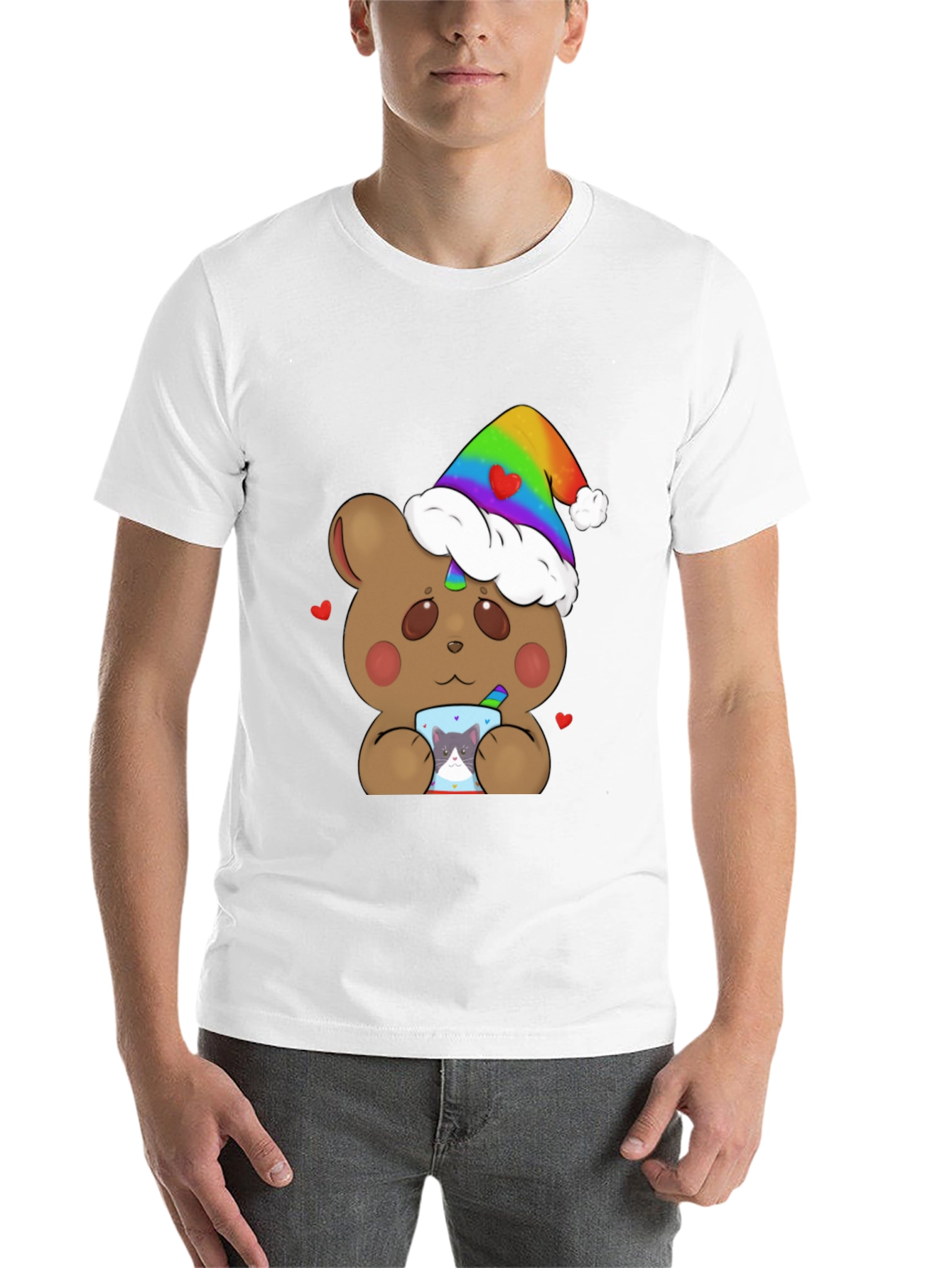Black Bear with Rainbow Hat & Cat Mug T-Shirt view 14