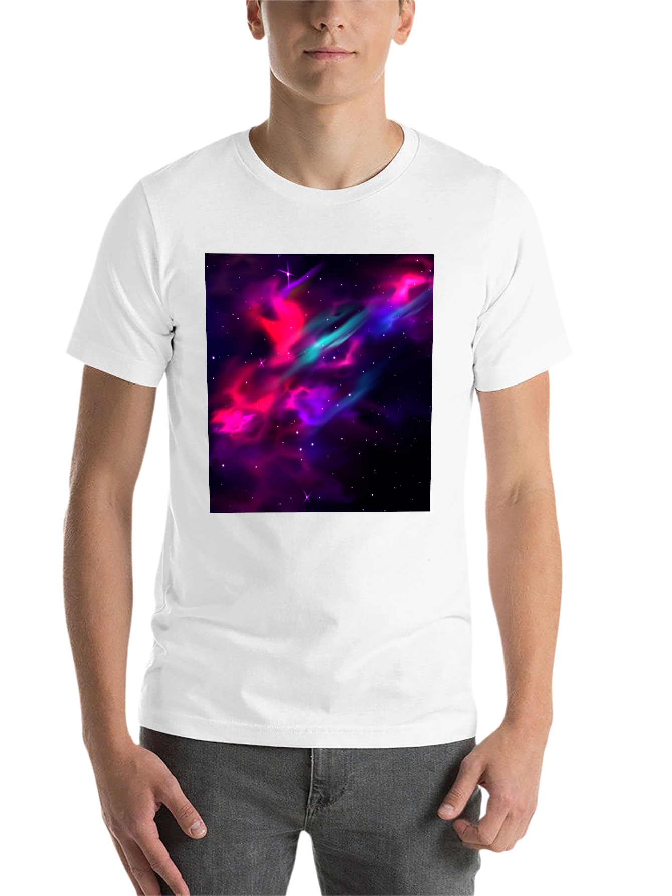 Black Galaxy Print Black T-Shirt - Men's Casual Tee view 14