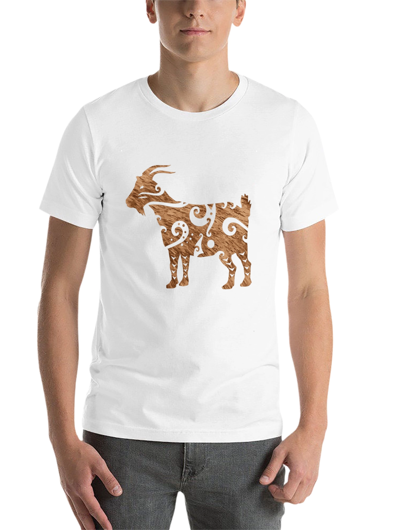 Black Tribal Goat Graphic Tee - Black Cotton Casual view 14