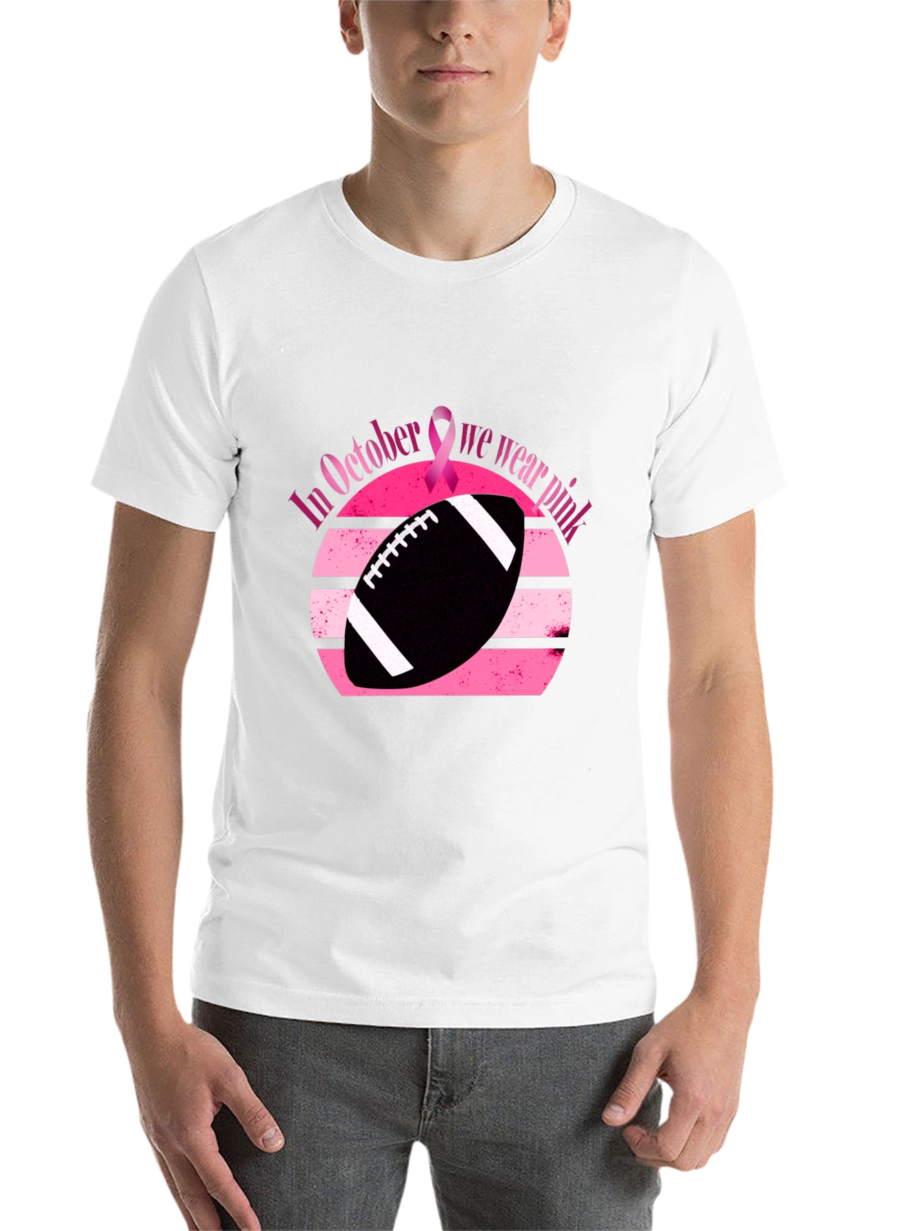 Black October Breast Cancer Awareness Football T-Shirt view 14