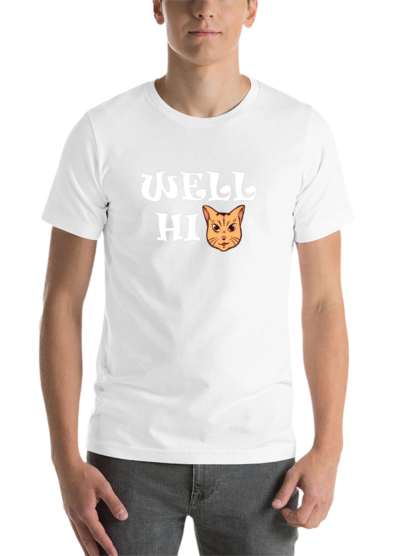 Black Well Hi Funny Cat Graphic T-Shirt view 14