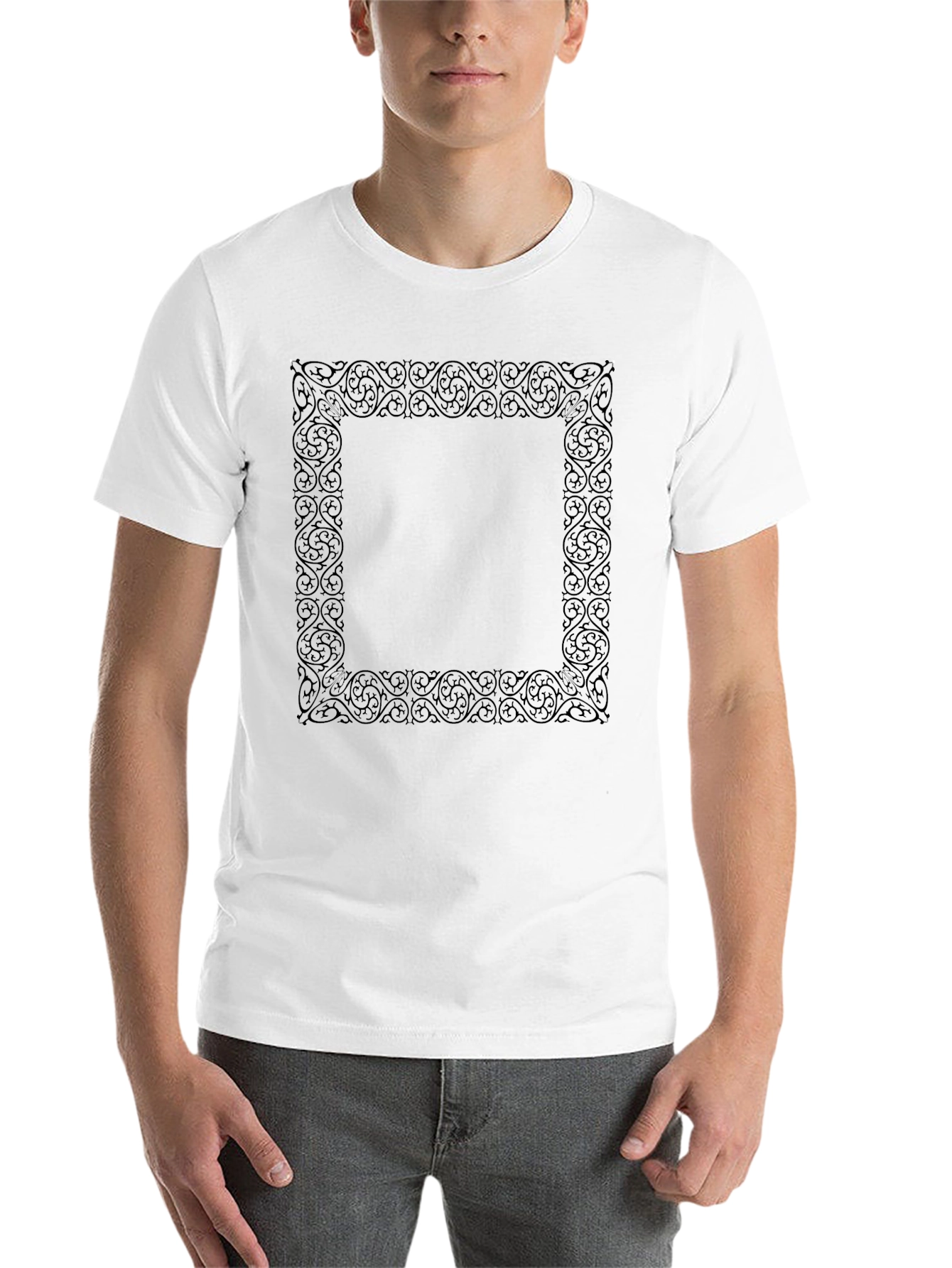Black Men's Black Tee with Ornate Square Graphic view 14