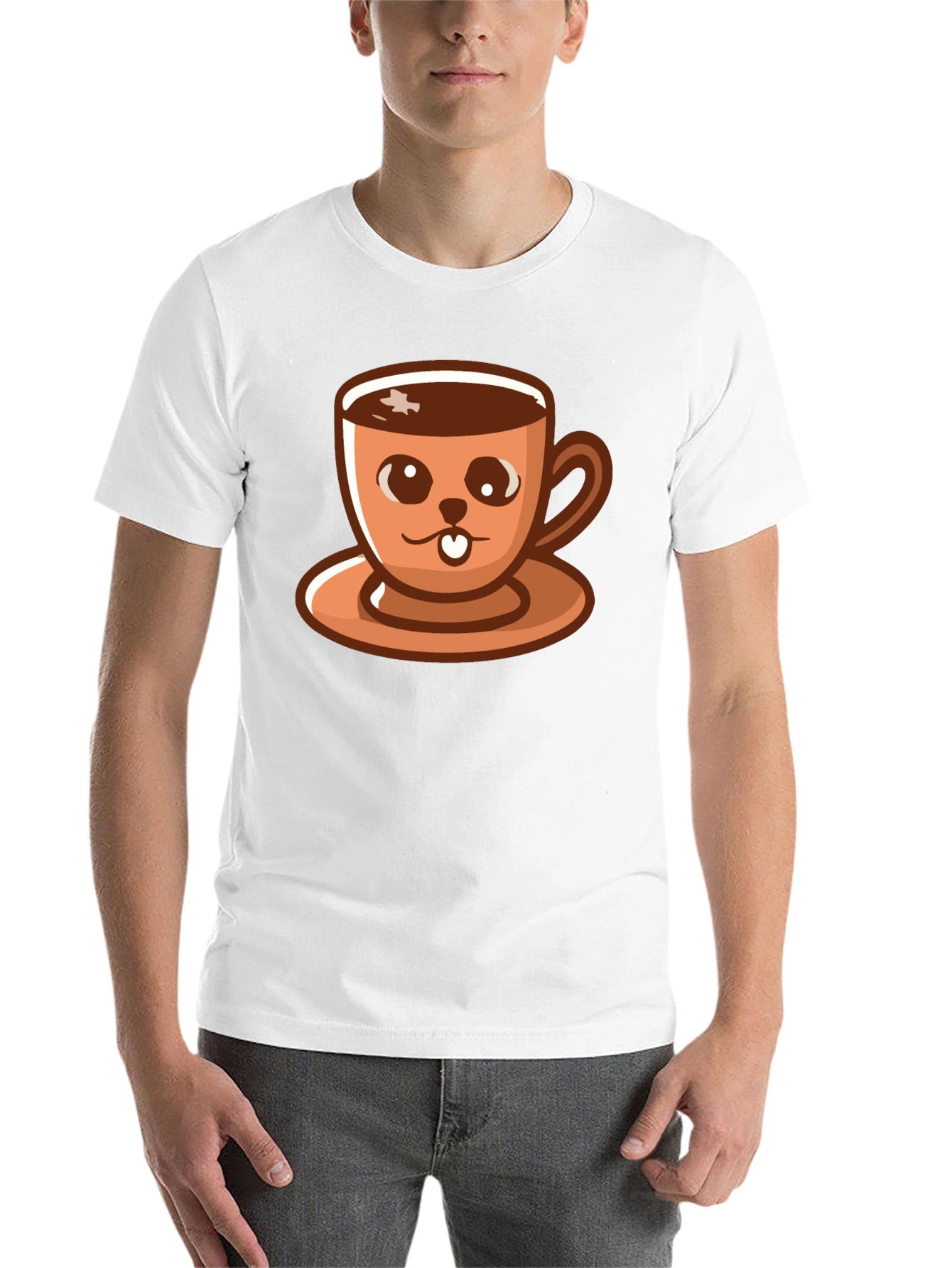 Black Cute Coffee Cup Cartoon T-Shirt view 14