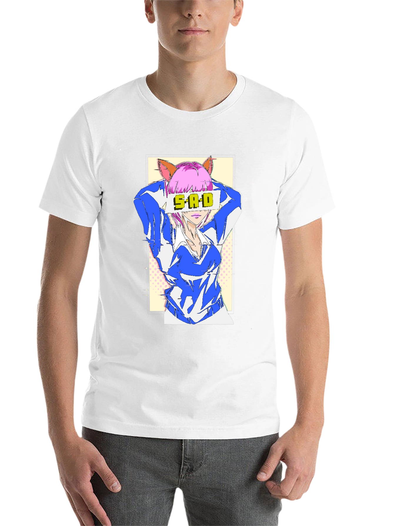Black Anime SAD T-Shirt - Unisex Graphic Tee view 14